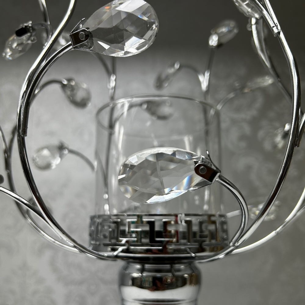 Glass Candle Holder 14" Silver Base